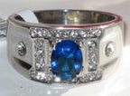 Jewellery Kingdom Cubic Zirconia Stainless Steel Blue Oval Signet Pinky Smart Silver Mens Sapphire Ring - Rings - British D'sire