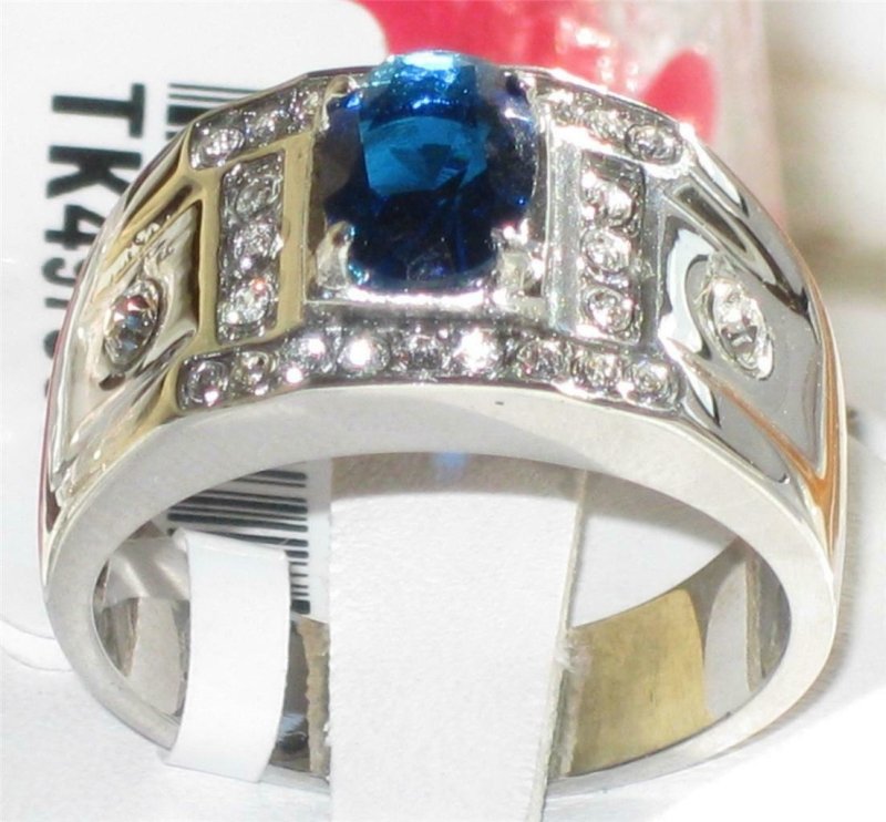 Jewellery Kingdom Cubic Zirconia Stainless Steel Blue Oval Signet Pinky Smart Silver Mens Sapphire Ring - Rings - British D'sire