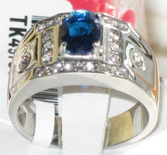 Jewellery Kingdom Cubic Zirconia Stainless Steel Blue Oval Signet Pinky Smart Silver Mens Sapphire Ring - Rings - British D'sire