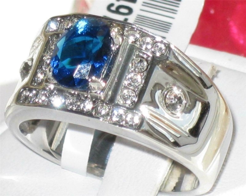 Jewellery Kingdom Cubic Zirconia Stainless Steel Blue Oval Signet Pinky Smart Silver Mens Sapphire Ring - Rings - British D'sire