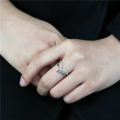 Jewellery Kingdom Cubic Zirconia Stainless Steel Double Flat Elegant Ladies Wishbone Ring - Jewelry Rings - British D'sire