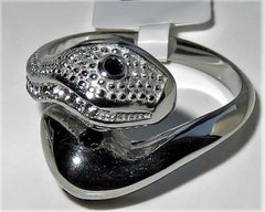 Jewellery Kingdom Cubic Zirconia Stainless Steel Double Silver Animal Goth Biker Ladies Snake Ring - Jewelry Rings - British D'sire