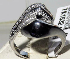 Jewellery Kingdom Cubic Zirconia Stainless Steel Double Silver Animal Goth Biker Ladies Snake Ring - Jewelry Rings - British D'sire