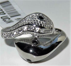 Jewellery Kingdom Cubic Zirconia Stainless Steel Double Silver Animal Goth Biker Ladies Snake Ring - Jewelry Rings - British D'sire