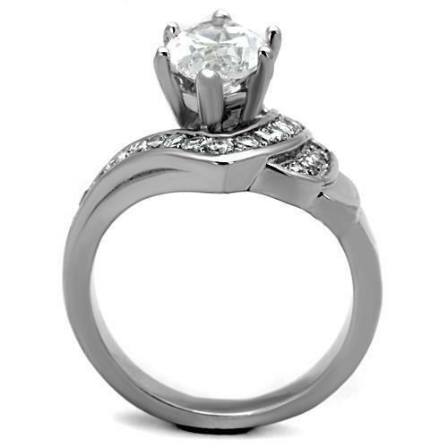 Jewellery Kingdom Cubic Zirconia Stainless Steel Dress Sparkling Ladies Marquise Ring (Silver & Clear) - Jewelry Rings - British D'sire