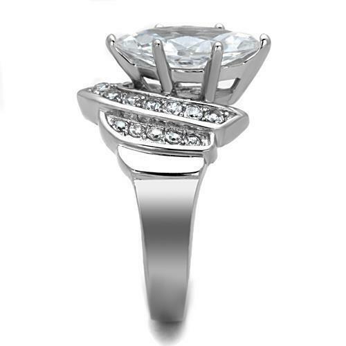 Jewellery Kingdom Cubic Zirconia Stainless Steel Dress Sparkling Ladies Marquise Ring (Silver & Clear) - Jewelry Rings - British D'sire