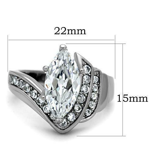 Jewellery Kingdom Cubic Zirconia Stainless Steel Dress Sparkling Ladies Marquise Ring (Silver & Clear) Secondary image