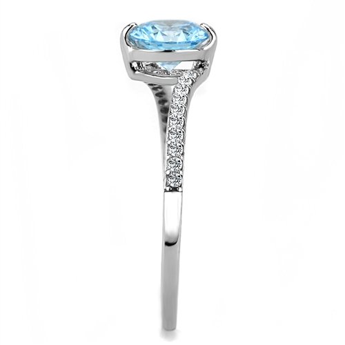 Jewellery Kingdom Cubic Zirconia Stainless Steel Emerald Cut Blue Topaz Ladies Ring - Jewelry Rings - British D'sire