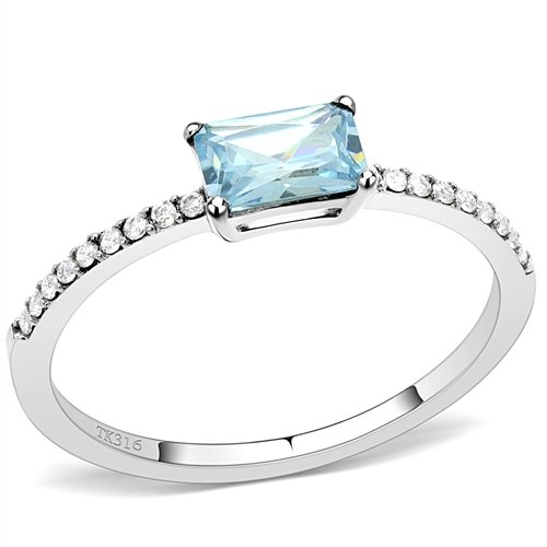 Jewellery Kingdom Cubic Zirconia Stainless Steel Emerald Cut Blue Topaz Ladies Ring - Jewelry Rings - British D'sire Main image
