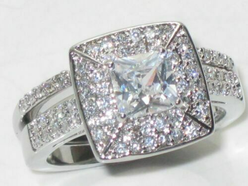 Jewellery Kingdom Cubic Zirconia Stainless Steel Engagement Wedding Ladies Princess Ring Band Set (Silver) - Jewelry Rings - British D'sire Main image