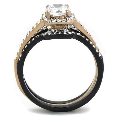 Jewellery Kingdom Cubic Zirconia Stainless Steel Engagement Wedding Ladies Ring Bands (Rose Gold & Black) Secondary image