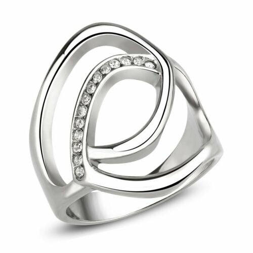 Jewellery Kingdom Cubic Zirconia Stainless Steel Flat Stamped Ladies Silver Ring Band - Rings - British D'sire Main image
