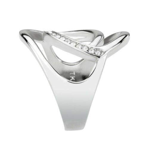 Jewellery Kingdom Cubic Zirconia Stainless Steel Flat Stamped Ladies Silver Ring Band - Rings - British D'sire