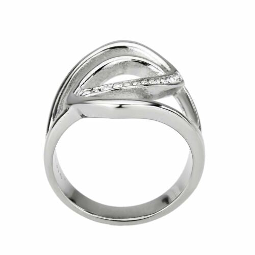 Jewellery Kingdom Cubic Zirconia Stainless Steel Flat Stamped Ladies Silver Ring Band - Rings - British D'sire