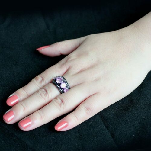 Jewellery Kingdom Cubic Zirconia Stainless Steel Ion Ladies Sapphire Ring Band (Black & Pink) - Rings - British D'sire