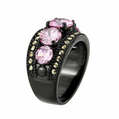 Jewellery Kingdom Cubic Zirconia Stainless Steel Ion Ladies Sapphire Ring Band (Black & Pink) - Rings - British D'sire