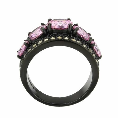 Jewellery Kingdom Cubic Zirconia Stainless Steel Ion Ladies Sapphire Ring Band (Black & Pink) - Rings - British D'sire