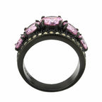 Jewellery Kingdom Cubic Zirconia Stainless Steel Ion Ladies Sapphire Ring Band (Black & Pink) - Rings - British D'sire