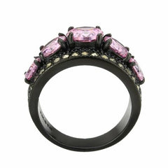 Jewellery Kingdom Cubic Zirconia Stainless Steel Ion Ladies Sapphire Ring Band (Black & Pink) - Rings - British D'sire