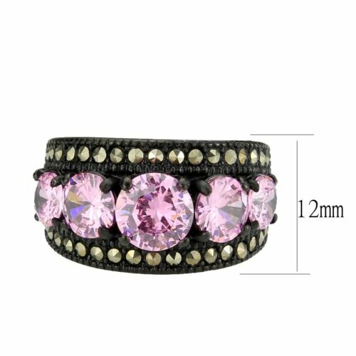 Jewellery Kingdom Cubic Zirconia Stainless Steel Ion Ladies Sapphire Ring Band (Black & Pink) Secondary image