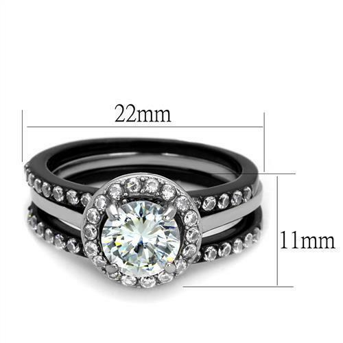 Jewellery Kingdom Cubic Zirconia Stainless Steel Ladies Black Engagement Wedding Bands Ring Set Secondary image
