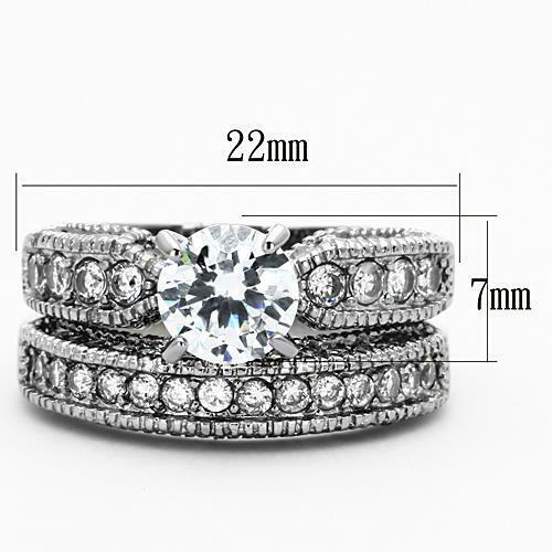Jewellery Kingdom Cubic Zirconia Stainless Steel Ladies Engagement Weddin Ring Set Band (Silver) - Jewelry Rings - British D'sire
