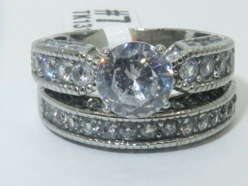 Jewellery Kingdom Cubic Zirconia Stainless Steel Ladies Engagement Weddin Ring Set Band (Silver) - Jewelry Rings - British D'sire