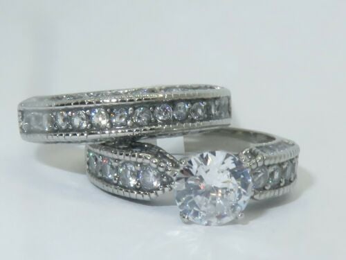 Jewellery Kingdom Cubic Zirconia Ladies Engagement Wedding 2pcs Ring Set Band Secondary image