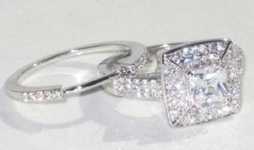 Jewellery Kingdom Cubic Zirconia Stainless Steel Ladies Engagement Wedding Princess Band Set Ring (Silver) - Jewelry Rings - British D'sire