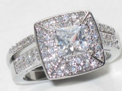 Jewellery Kingdom Cubic Zirconia Stainless Steel Ladies Engagement Wedding Princess Band Set Ring (Silver) - Jewelry Rings - British D'sire