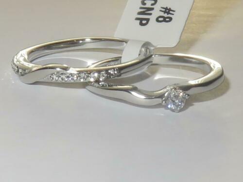 Jewellery Kingdom Cubic Zirconia Stainless Steel Ladies Engagement Wedding Ring Set - Engagement Rings - British D'sire