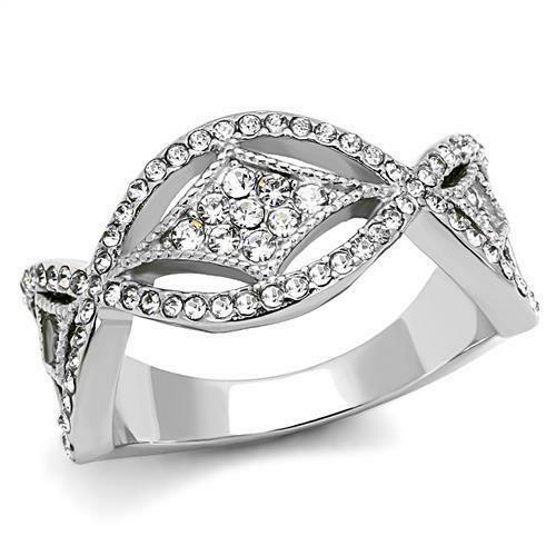 Jewellery Kingdom Cubic Zirconia Stainless Steel Ladies Fancy Band Ring - Jewelry Rings - British D'sire Main image