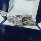 Jewellery Kingdom Cubic Zirconia Stainless Steel Ladies Princess Engagement Wedding Band Ring Set (Silver) - Jewelry Rings - British D'sire