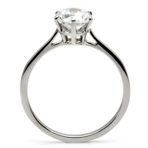 Jewellery Kingdom Cubic Zirconia Stainless Steel Ladies Solitaire Engagement Ring (Silver) - Engagement Rings - British D'sire
