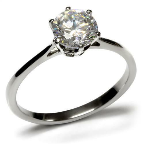 Jewellery Kingdom Cubic Zirconia Stainless Steel Ladies Solitaire Engagement Ring (Silver) - Engagement Rings - British D'sire