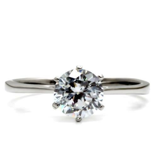 Jewellery Kingdom Cubic Zirconia Stainless Steel Ladies Solitaire Engagement Ring (Silver) - Engagement Rings - British D'sire