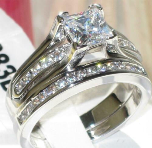 Jewellery Kingdom Cubic Zirconia Stainless Steel Ladies Wedding Band Engagement Ring Set (Silver) - Engagement Rings - British D'sire Main image