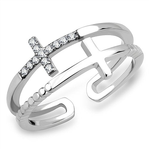 Jewellery Kingdom Cubic Zirconia Stainless Steel No Tarnish Pave Elegant Ladies Cross Ring Band (Silver) - Rings - British D'sire Main image