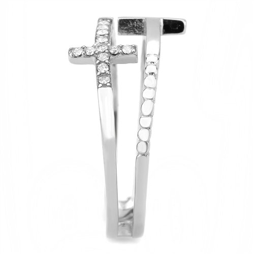 Jewellery Kingdom Cubic Zirconia Stainless Steel No Tarnish Pave Elegant Ladies Cross Ring Band (Silver) - Rings - British D'sire