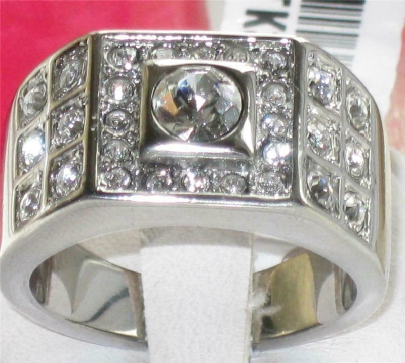 Jewellery Kingdom Cubic Zirconia Stainless Steel No Tarnish Pinky Chunky Mens Signet Ring (Silver) - Jewelry Rings - British D'sire