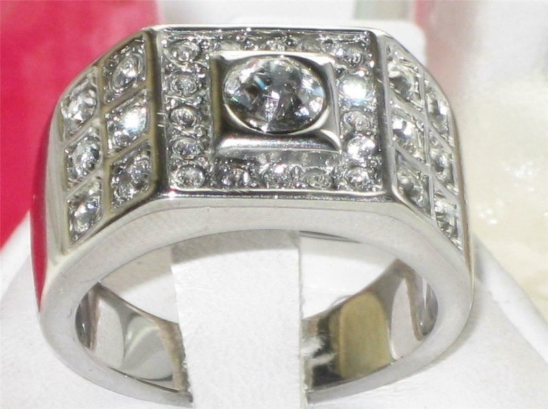 Jewellery Kingdom Cubic Zirconia Stainless Steel No Tarnish Pinky Chunky Mens Signet Ring (Silver) - Jewelry Rings - British D'sire