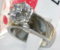 Jewellery Kingdom Cubic Zirconia Stainless Steel No Tarnish Wide Ladies Solitaire Ring - Rings - British D'sire