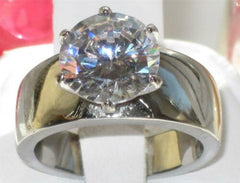 Jewellery Kingdom Cubic Zirconia Stainless Steel No Tarnish Wide Ladies Solitaire Ring - Rings - British D'sire