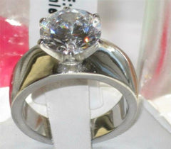 Jewellery Kingdom Cubic Zirconia Stainless Steel No Tarnish Wide Ladies Solitaire Ring - Rings - British D'sire