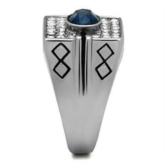 Jewellery Kingdom Cubic Zirconia Stainless Steel Silver Bezel Blue Signet Mens Sapphire Ring - Jewelry Rings - British D'sire