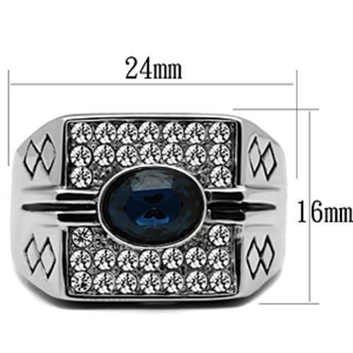 Jewellery Kingdom Cubic Zirconia Stainless Steel Silver Bezel Blue Signet Mens Sapphire Ring Secondary image