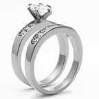 Jewellery Kingdom Cubic Zirconia Stainless Steel Silver Marquise Wedding Band Ring Set - Jewelry Rings - British D'sire