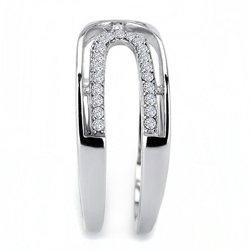 Jewellery Kingdom Cubic Zirconia Stainless Steel Silver Pave Open Sparkling Ladies Ring Band Secondary image