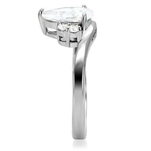 Jewellery Kingdom Cubic Zirconia Stainless Steel Silver Pretty Realistic Sparkle Ladies Pear Ring - Jewelry Rings - British D'sire