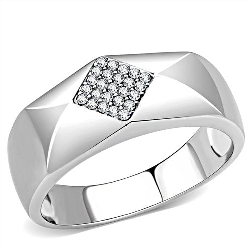 Jewellery Kingdom Cubic Zirconia Stainless Steel Silver Signet Pinky Wedding Mens Ring Band - Jewelry Rings - British D'sire Main image